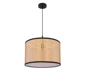 Suspension lampe suspension plafonnier salon suspension optique osier aux couleurs naturelles, métal noir, 1x E27, DxH 45x140 cm