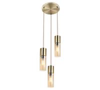 Suspension LED 3 flammes Lampe à suspendre plafond métal verre Lampe à suspendre, métal laiton verre ambre, 3x 7W 3x 806lm blanc chaud, DxH 30 x 150cm
