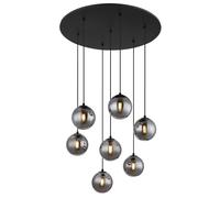Suspension LED 7 flammes Lampe à suspendre Salon Table à manger Verre fumé, métal noir, 7x 3,5W 350lm blanc chaud, DxH 55x120 cm