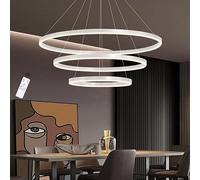 Suspension LED 75 W à intensité Variable, 7 650 LM, Hauteur et Forme réglables, télécommande, 3 000 K/6 000 K, 3 Anneaux, 20, 40, 60 cm, pour Salon, Cuisine, Restaurant