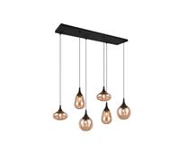 Suspension LED à 6 ampoules avec abat-jour en verre ambré