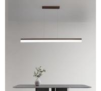 Suspension LED à intensité Variable - Lustre linéaire Moderne pour îlot de Cuisine, Salle à Manger, Bar ou Bureau - Lampe Suspendue avec télécommande et Abat-Jour Blanc (Noyer 150 cm)