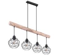 Suspension LED à intensité variable Plafonnier Salle à manger Lampe de salon Poutre en bois, Rustique Vintage Rétro, 4x 4W 4x 280lm blanc chaud, LxlxH 85x18x120 cm