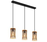 Suspension LED Bambou noir Suspension à 3 feux Lampe de salle à manger en bambou tressé brun, métal, 3x 4W 320Lm blanc chaud, LxlxH 72x12x150 cm