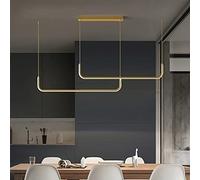 Suspension LED contemporaine à intensité variable pour table à manger Lustre linéaire moderne pour îlot de cuisine Lampe suspendue en acrylique pour salon ou bureau Finition dorée 2 lumières 150 cm