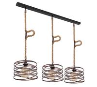Suspension LED corde de chanvre Rétro Vintage Lampe de salon Style industriel Suspension, couleur rouille, 3x E27 filament LED blanc chaud, LxlxH 115x28x120 cm