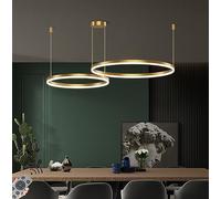 Suspension LED dorée, Lustre annulaire à intensité Variable pour Salle à Manger, îlot de Cuisine et Salon, 60 + 40 cm, 48 W - Plafonnier Moderne, éclairage élégant pour la Maison