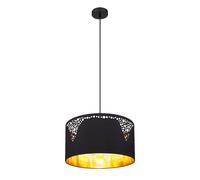 Suspension LED Lampe à suspendre noire table à manger ronde dorée Lampe de salon, textile métal noir, 1x douille E27, DxH 38x120 cm