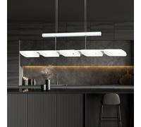 Suspension LED lampe de cuisine suspension hauteur réglable suspension salle à manger, aluminium acier verre satiné, 5x 4,8W 210Lm blanc chaud, LxPxH 89x10x110 cm