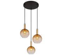 Suspension LED Lampe de salon laiton ambre Lampe à suspendre 3 flammes verre, métal, 3x 4W 3x 350lm blanc chaud, DxH 51x150 cm
