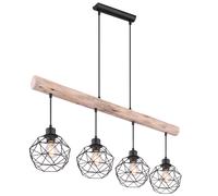 Suspension LED Lampe de salon Plafonnier, métal verre MDF fumé brun foncé, hauteur adaptable, 1x E27 filament LED blanc chaud, H 120 cm