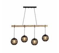 Suspension LED Lampe de salon Réglable en hauteur Lampe de table à manger, métal noir bois naturel, 4x 7W 630lm blanc chaud, H 140 cm