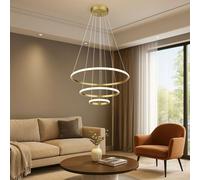 Suspension LED Lampe de table à manger anneaux or Lampe de salon Suspension or, 39W 2850lm blanc chaud, DxH 60x100 cm