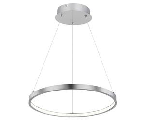 Suspension LED lampes anneau argent rond Suspension salon moderne, en métal nickel mat opale, 1x LED 19W 900Lm blanc chaud, PxH 38,5x120 cm