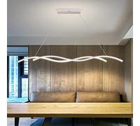 Suspension LED moderne à effet vague, luminaire suspendu LED à intensité variable avec télécommande, suspension linéaire LED à hauteur réglable pour îlot de cuisine, salle à manger ou bar. Idéale pour