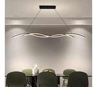 Suspension LED moderne à effet vague, luminaire suspendu LED à intensité variable avec télécommande, suspension linéaire LED à hauteur réglable pour îlot de cuisine, salle à manger ou bar. Idéale pour