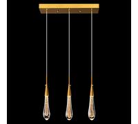 Suspension LED Moderne à intensité Variable en Cristal, idéale pour îlot de Cuisine, Chambre ou Couloir. Luminaire en Forme de Goutte d'eau dorée à 3 Branches.