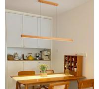 Suspension LED moderne à intensité variable - Hauteur réglable - Lampe de table en bois - Design linéaire - Suspension pour salon, cuisine, bar et salle à manger.