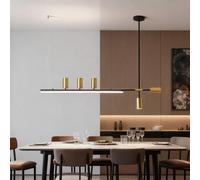 Suspension LED moderne noire et dorée pour salle à manger, lustre minimaliste à intensité variable avec 5 spots, lampe de plafond linéaire réglable pour îlot de cuisine ou salon (noir et doré (150 cm)