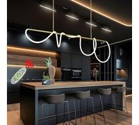 Suspension LED Noir Luminaire Moderne Dimmable 3000K-6500K Luminaire Suspendu Cuisine îlot Suspension DIY Linéaire Salle à Manger Lustre Pour Salon Table à Manger Bureau Plafonnier (Or, L180CM)