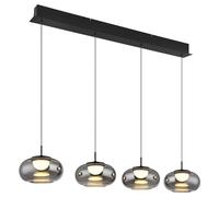 Suspension LED noire Lampe de salle à manger verre fumé 4-flammes Suspension réglable en hauteur, métal, 24W 1600Lm blanc chaud, DxH 20x120 cm