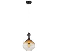 Suspension LED noire Lampe de salon moderne Table à manger Abat-jour en verre fumé doré, métal, 1x 4W 320Lm blanc chaud, DxH 23x120 cm