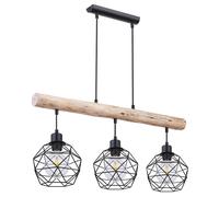 Suspension LED Plafonnier Bois naturel Métal Grille Longueur x Largeur x Hauteur 76 x 18 x 120 cm, Salon Salle à manger