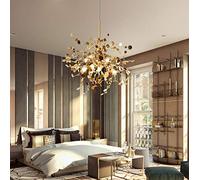 Suspension LED pour Salle à Manger, Lustre Moderne Chic Design Doré, Plafonnier avec Cadre en Métal, Abat-jour en Aluminium pour Salon et Cuisine