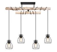 Suspension LED poutre en bois Lampe en bois 4 flammes Lampe de salle à manger Suspension réglable en hauteur, métal noir, 4x 7W 630Lm blanc chaud, LxlxH 90x14x100 cm