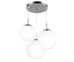 Suspension LED Sphères 3 flammes Lampe sphérique suspendue verre blanc Suspension lampe de table, nickel mat, 3x E27 LED blanc chaud, DxH 51,5x80 cm