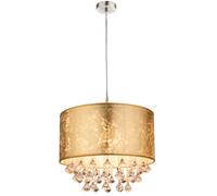 Suspension LED textile or suspension cristaux clairs salle à manger lampe de salon suspension, aspect feuille d'or, 9W 810lm blanc chaud, DxH 40 x 140 cm