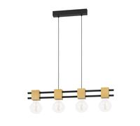 Suspension LEVANTARA E27 4X40W en acier et bois noir et marron 855x75x1500mm
