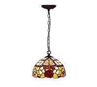 Suspension Libellule, Lampe Suspendue Artisanale en vitrail Vintage, Lustre pour Salle à Manger ou Balcon, 110-240 V, Culot E27, 30 cm × 100 cm, C