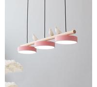 Suspension linéaire LED moderne à 3 lumières, lustre à longue bande à intensité variable pour table de salle à manger, lampe suspendue en bois à motif d'oiseau nordique pour îlot de cuisine, couloir d