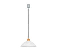 Eglo Suspension Lord 2 – 1 flamme réglable – Verre albâtre blanc, plastique argenté & bois, E27