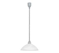 EGLO Suspension luminaire Lord 2, lustre suspendu réglable en hauteur, lampe de salon classique en métal couleur nickel mat, plastique gris et verre d'albâtre blanc, douille E27