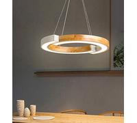 suspension luminaire bois LED pour table à manger, lustre ronde salle à manger, décoration abat-jour en métal acrylique blanc, lampe suspendue réglable moderne pour salon étude cuisine, L48cm (6000K)