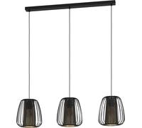 Suspension Luminaire Curasao,Lustre Chambre À 3 Flammes,Plafonnier Salon Ou Salle À Manger En Métal Et Textile Noir,Intérieur Doré,Douille E27