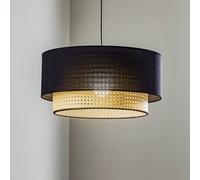 Suspension luminaire en bois Boho Duolla, dimmable, noir, Salon / Salle à manger, Textile / Tissu / Soie, Maison de campagne / Rustique, Suspension