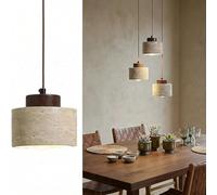 Suspension Luminaire en Pierre Travertin Naturel - Lustre Moderne LED Ajustable pour Salle à Manger, Cuisine, Salon | Design Unique, Éclairage Chaud 3000K, Hauteur Réglable, 7W(A,Une lampe)
