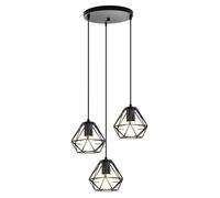 Suspension Luminaire Industrielle 3 Lumières en Disque Rétro Lustre Cage Diamant E27 16cm Noir - WOTTES