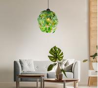 Lampe à suspension Lampe de table à manger Lampe de salon Lampe à feuilles, métal plastique noir vert, hauteur adaptable, 1x E27, H 150 cm