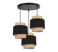 Light-Home Boho Abat Jour Suspension Luminaire Lustre - Moderne Abat Jour Plafond pour Chambre Salon et Cuisine - Métal et Tissu - E27 - À 3 Lumières - Ovale - Noir et Jute