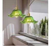 Suspension Luminaire - Lustre à Fleur Créative - Verre vert Ø25 cm - 2x E27 - Vintage/Scandinave