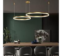 Suspension Luminaire Moderne LED Réglable En Hauteur Salon Lampe À Suspension Anneau Intensité Variable Lustre Anneau Metal Abat Jour Acrylique Plafonnier Pour Hôtel Restaurantlight Lobby,D'or,2ring