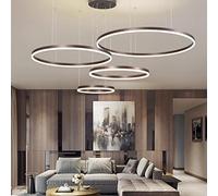 Suspension Luminaire Moderne LED Réglable En Hauteur Salon Lampe À Suspension Anneau Intensité Variable Lustre Anneau Metal Abat Jour Acrylique Plafonnier Pour Hôtel Restaurantlight Lobby Marron,4ring
