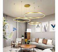 Suspension Luminaire Moderne LED Réglable En Hauteur Salon Lampe À Suspension Anneau Intensité Variable Lustre Anneau Metal Abat Jour Acrylique Plafonnier Pour Hôtel Restaurantlight Lobby,D'or,3ring