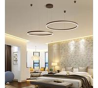 Suspension Luminaire Moderne LED Réglable En Hauteur Salon Lampe À Suspension Anneau Intensité Variable Lustre Anneau Metal Abat Jour Acrylique Plafonnier Pour Hôtel Restaurantlight Lobby,Marron,2ring