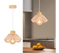 Suspension Luminaire Moderne TOKIUS - Rotin et Bois Ø 22 cm - E27 40W - Lustre pour Chambre Salon Cuisine - Naturel