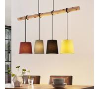 Suspension luminaire Moskau Lindby, dimmable, bois clair, Salon / Salle à manger, Bois, Moderne, Suspension en Tissu